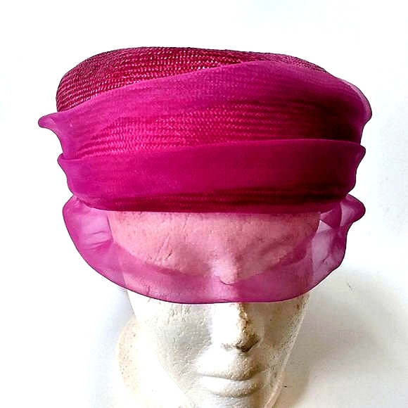 VTG Sonni of San Francisco Burgundy with Sheer Ruffles Church Hat (OS) - Picture 3 of 6